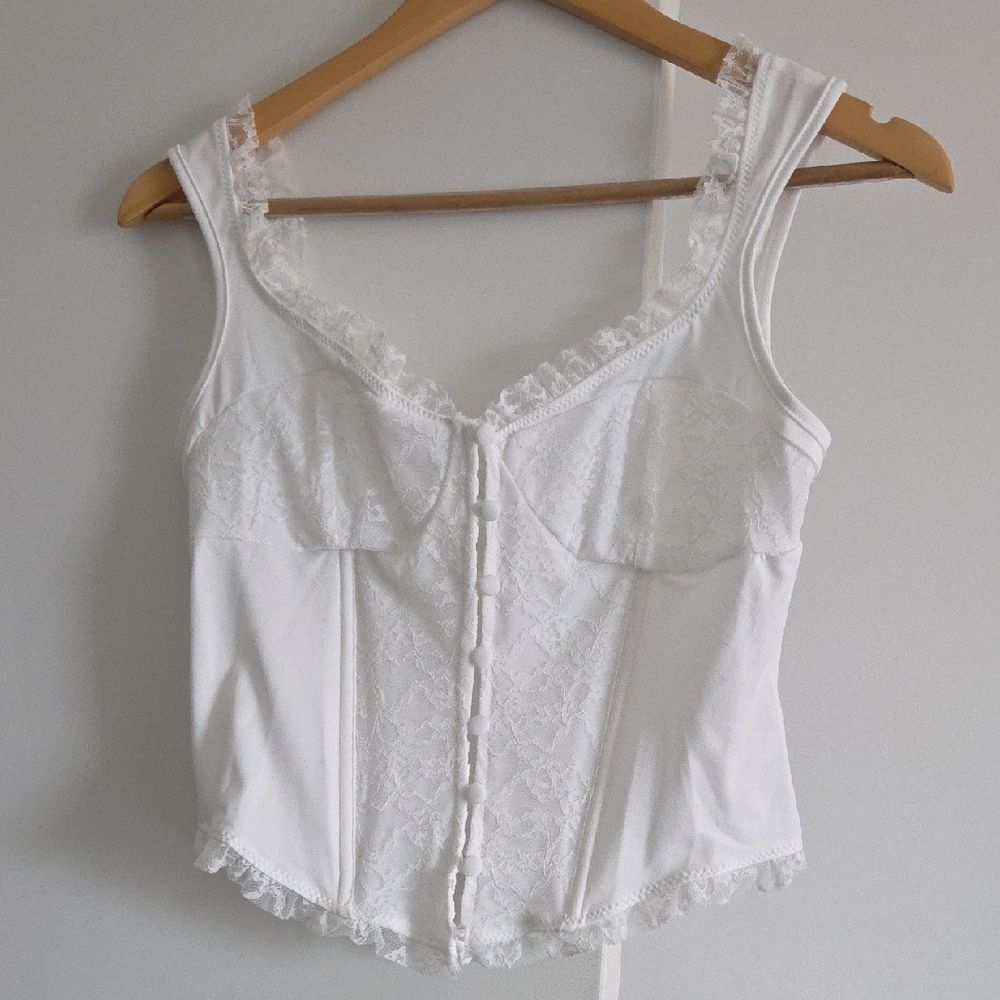 White Lace Trim Corset Top SIZE L (B Cup Size)